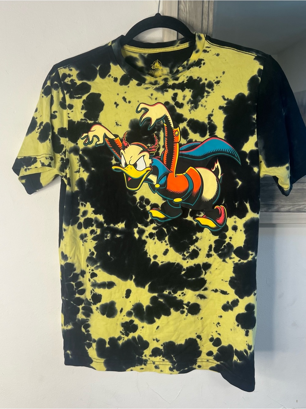 Disney Black & Yellow Tie-Dye Tee with Colorful Duck Graphic